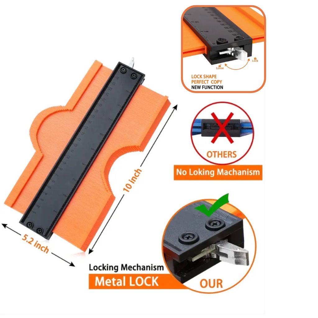 ASTEEL 10 Inch Pengukur Kotur Duplikat Sudut Melengkung Contour Copy Gauge Wood Marking Duplicator Tools