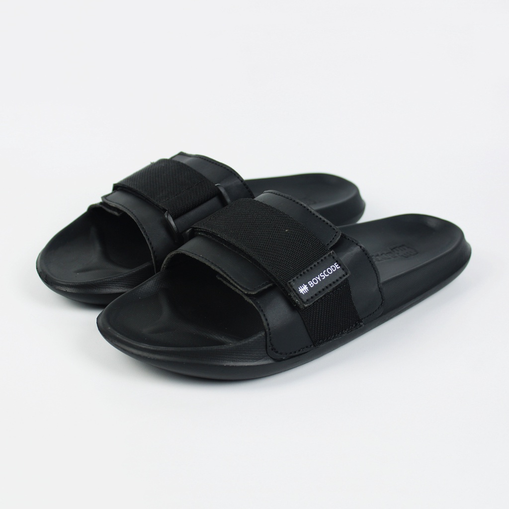 Sendal Selop Distro Outdoor Pria Wanita BOYSCODE Ethernal Hitam / Slide / Slip On / Slop / Sandal Keren Kekinian