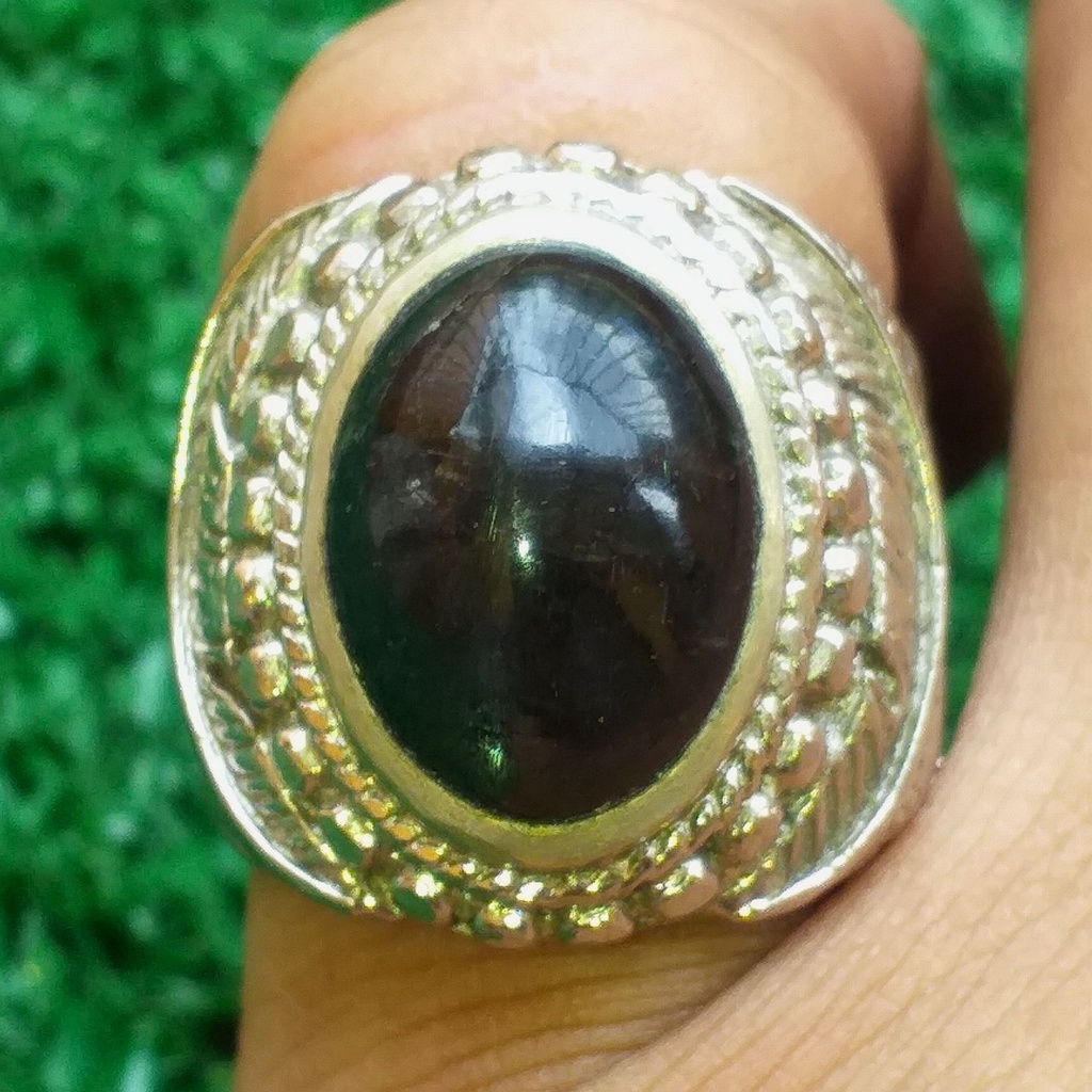 Batu Natural Cat's Eyes Black Cilimanite Kristal Dim-15 Ring Ukir Vintage Style
