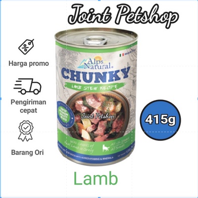 ( 12 KALENG ) Alps Natural Chunky Rasa Lamb Makanan Kaleng Anjing 415 gram