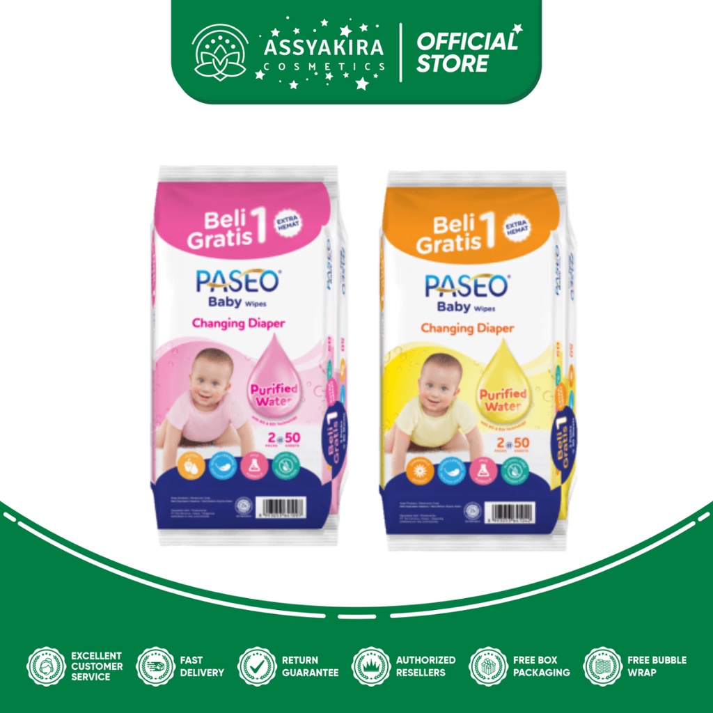 Paseo Baby Wipes Tissue Basah 50 Sheets x 2 Packs