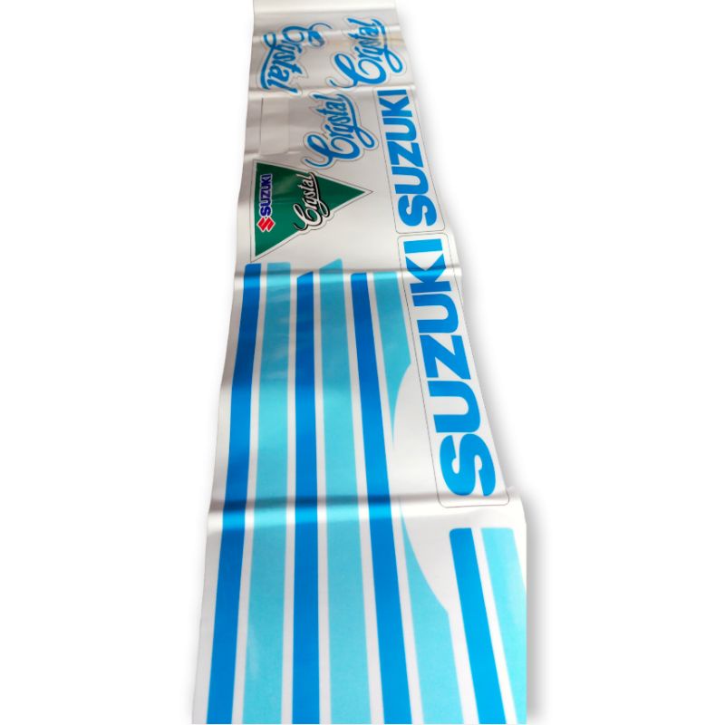 Sticker striping motor suzuki crystal tahun 90 biru biru laut biru muda printing cutting tahan perni