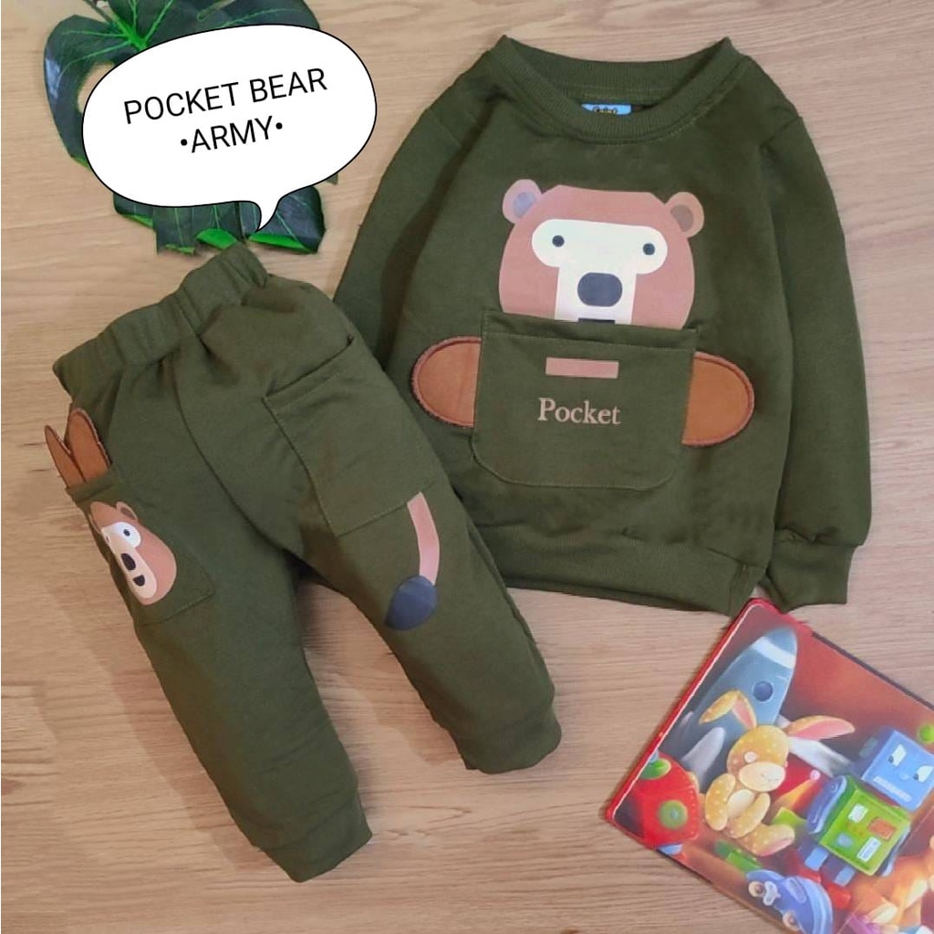 Setelan Baju Anak Laki - Laki / Baju Bayi Laki- Laki Model Sweater Motif Pocked Bear