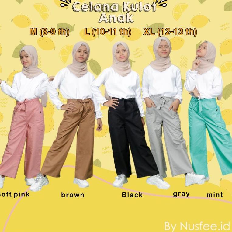 TERBAIK Celana Kulot Anak Perempuan Remaja/Tanggung usia 8-13 th Kulot Andin by Rainbow, Katun Cigar