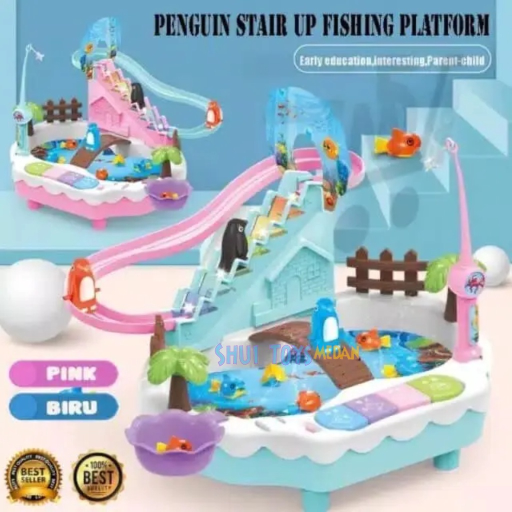 Mainan Anak 2 in 1 Pancingan Ikan Magnet Kombi Track Racers Penguin