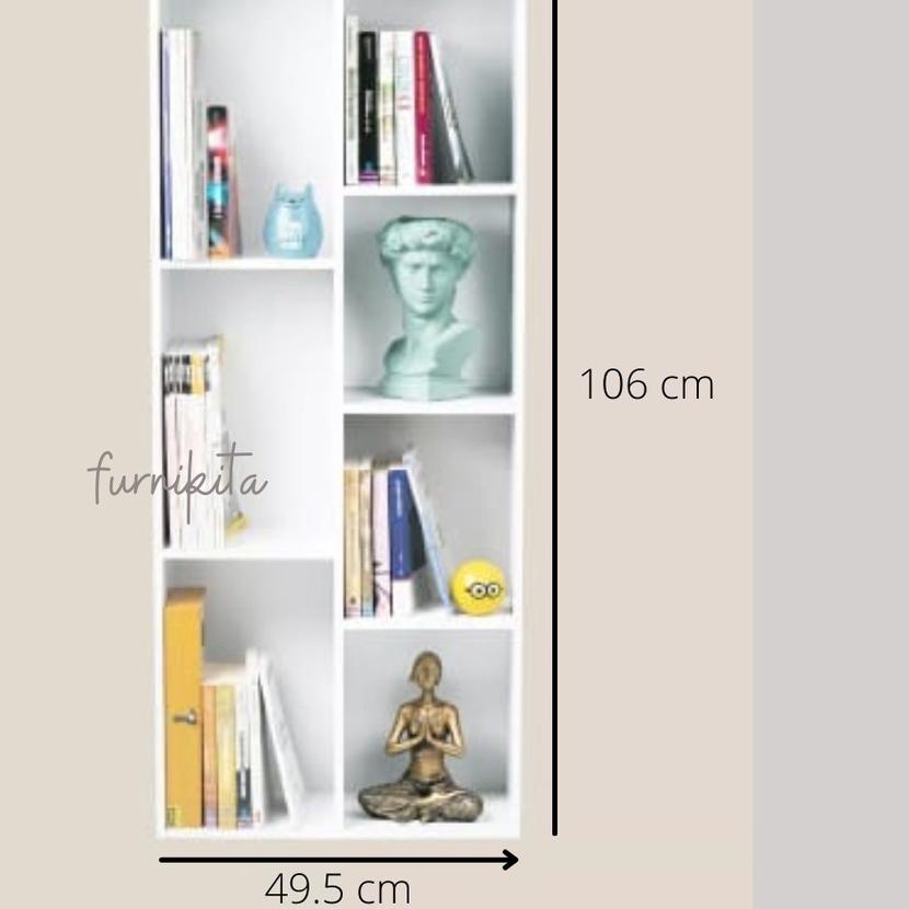 ➪ RAK BUKU  SERBAGUNA 7 SEKAT PUTIH MINIMALIS / LEMARI BUKU / LEMARI HIAS ۝