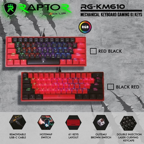 Keyboard PowerUp Raptor RG-KM610 Mechanical Gaming 61 Key RGB Switch