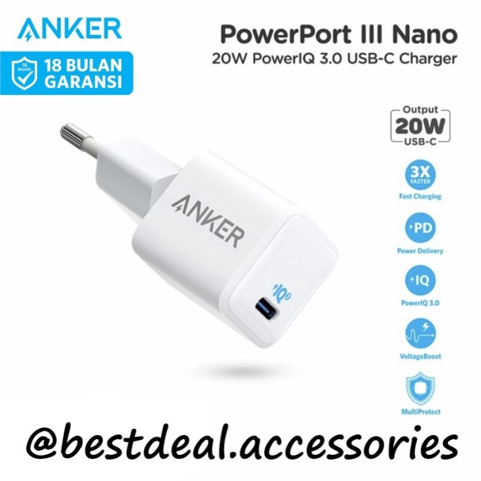 Best Seller Anker Powerport Iii Nano - Wall Charger 20W Pd - A2633 - Garansi Resmi