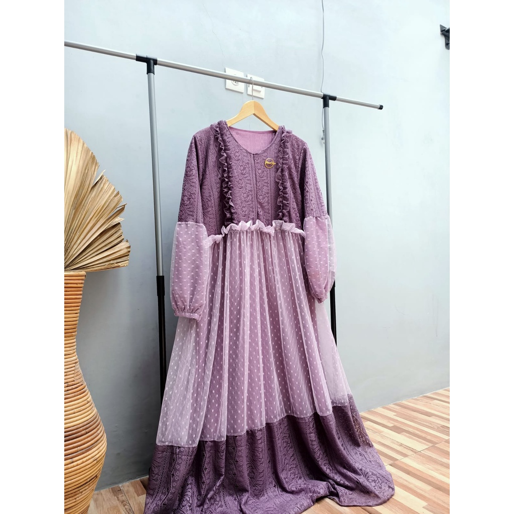 GAMIS BROCADE MIX TULLE   ZULFA DRESS FULL FURING / GAMIS PESTA BRUKAT ZULFA MIX TILE DOT/GAUN PESTA