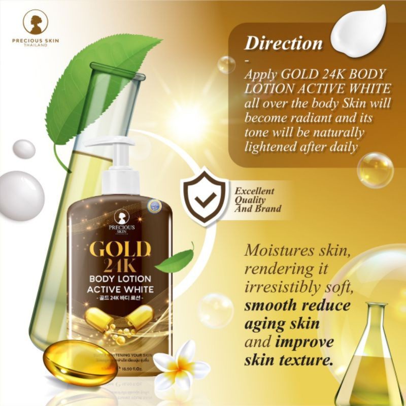 Precious Skin Gold 24K Body Lotion Active White Lotion Pemutih Badan.