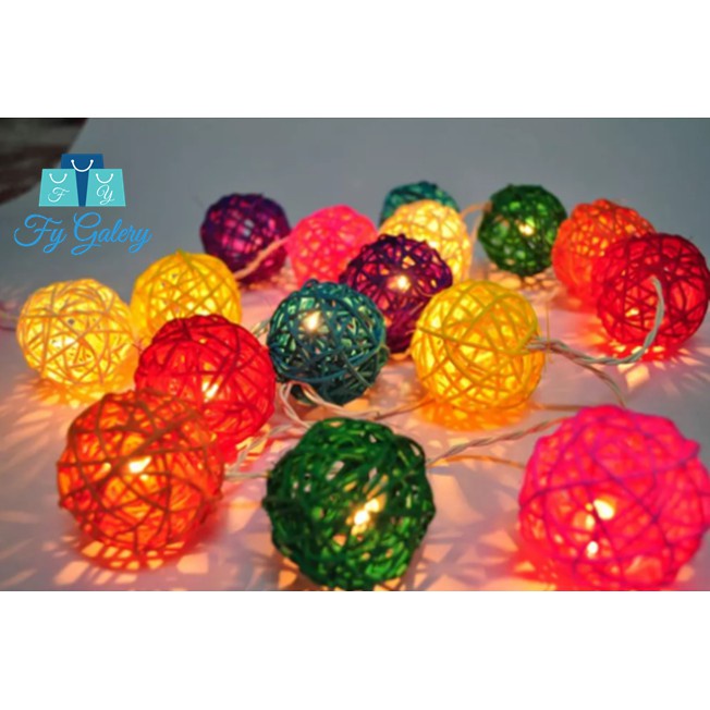 FYG LAMPU ROTAN BAMBU Lampu Tumblr Rotan Bulat Rattan Ball Light Led Hias Dekorasi