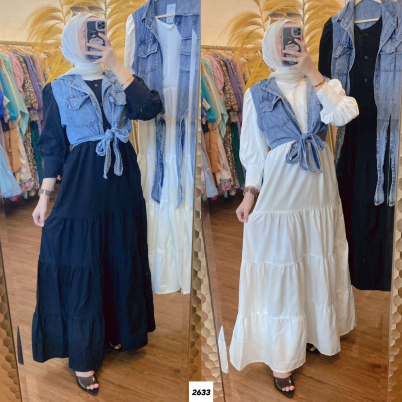 2633 Gamis tali jeans 2 warna