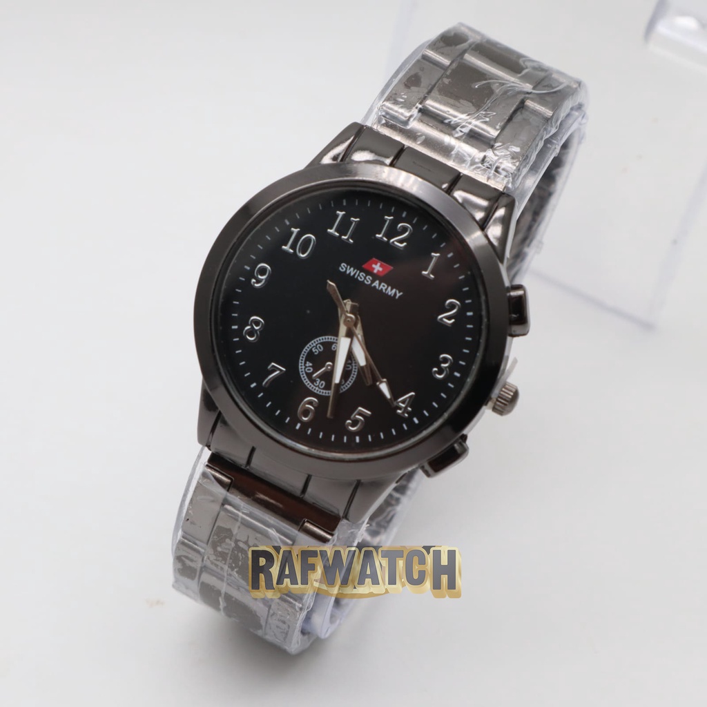 Jam Tangan Pasangan Pria Wanita Analog Casual Rantai Stainless Silver Hitam RPA5