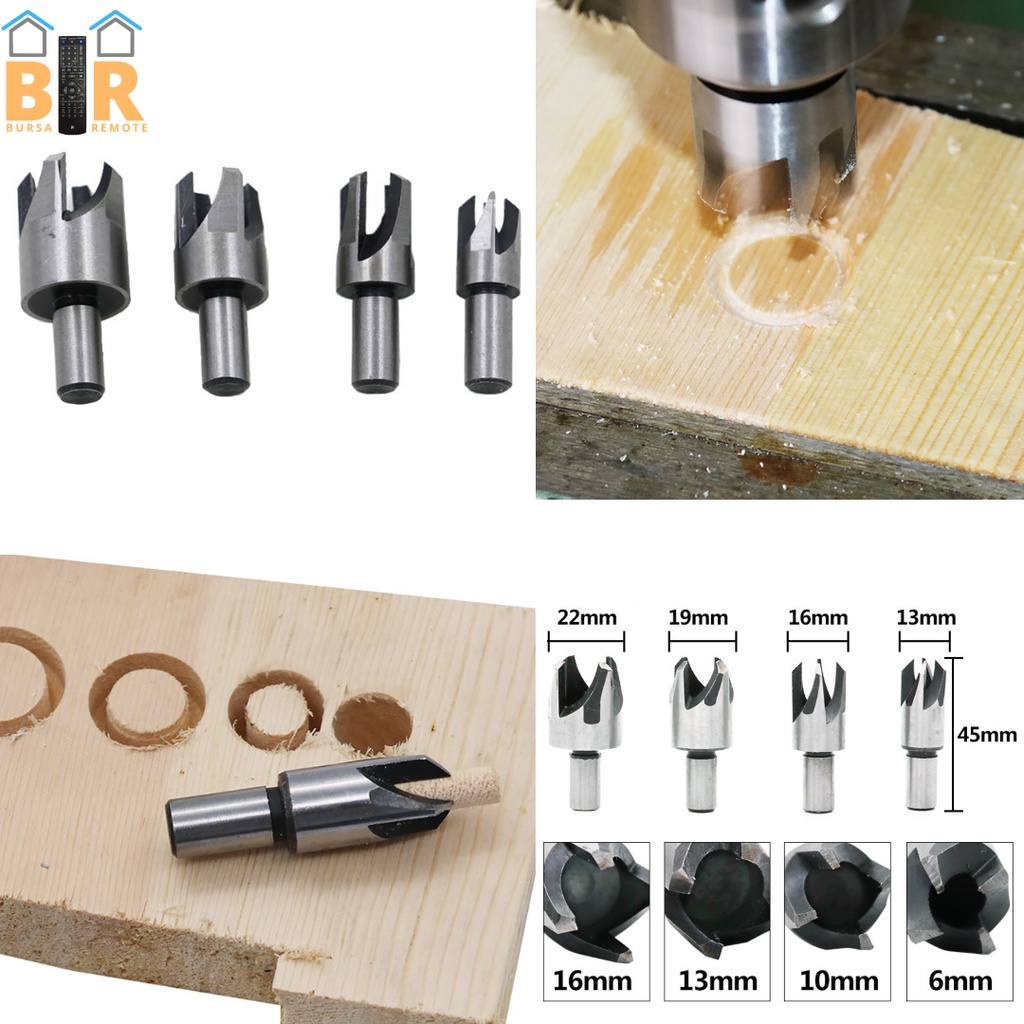 Mata Bor Dowel Pelubang Kayu 4IN1 Drill Bit Countersink 6MM-16MM Barrel Cork