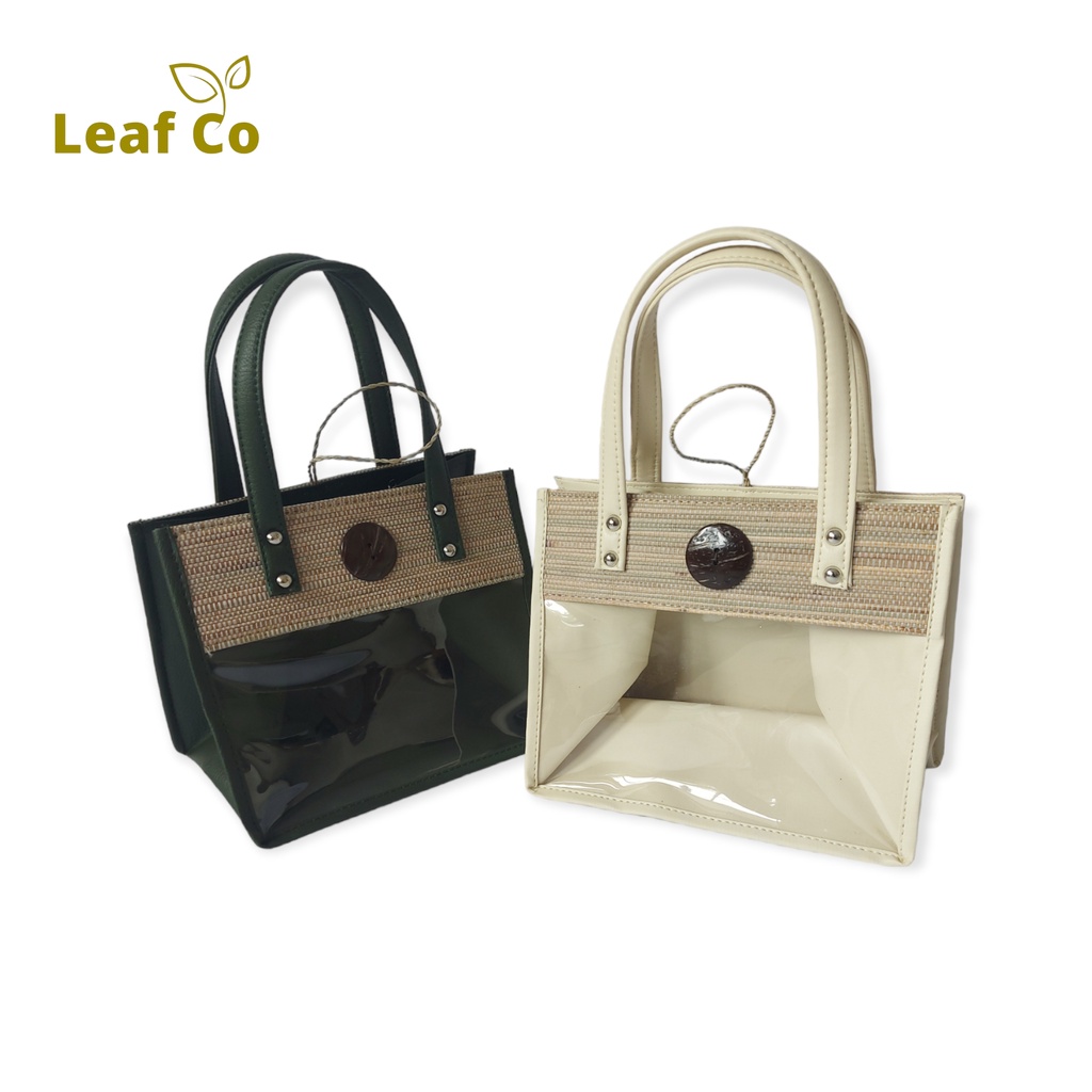 

Leaf Co - Tas hampers transparan mika anyaman mendong tas parcel tas lebaran tas hantaran gift tas jinjing