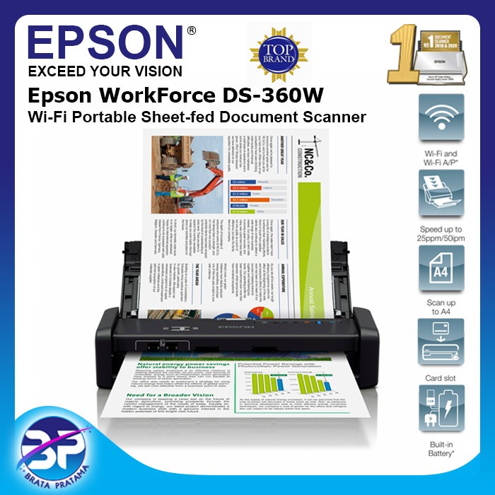 Scanner Epson Ds 360W Wifi Portable Document Scanner