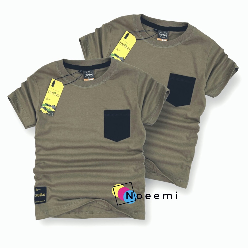 Papino Baju Atasan Anak Laki-Laki 1-12 Tahun Lengan Pendek Cowok Dan Wanita Olive Grey