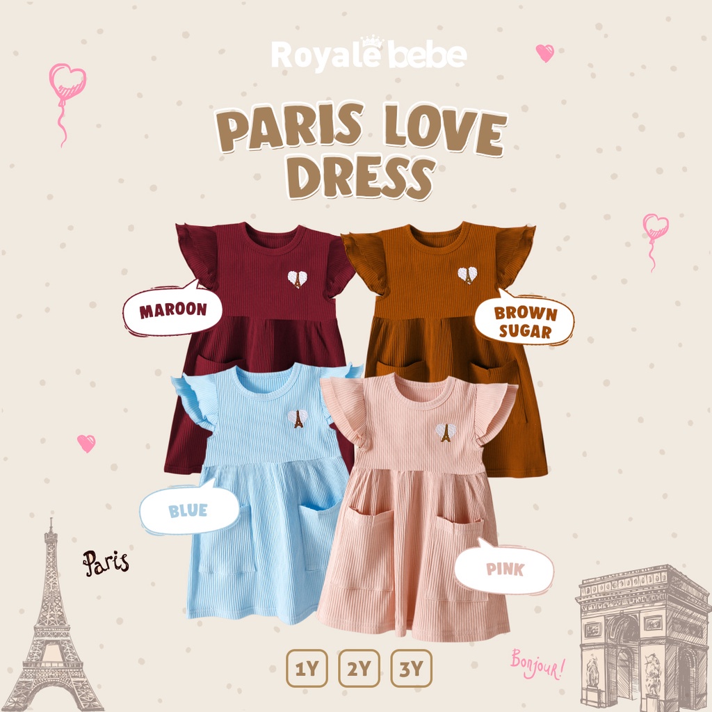 ROYALE BEBE PARIS LOVE DRESS ANAK PEREMPUAN DRESS KANTONG ANAK FASHION BAJU ANAK PEREMPUAN EDISI LEBARAN 1 - 3 TAHUN