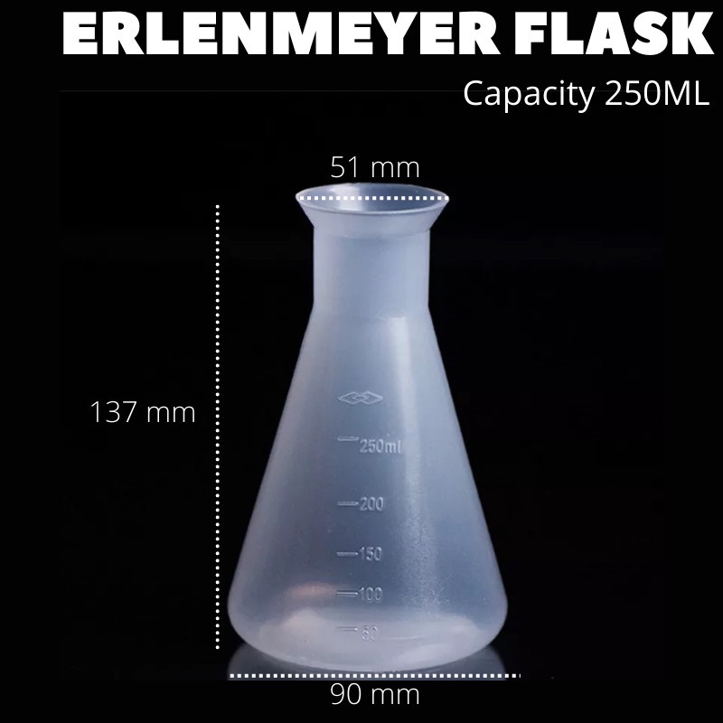 Erlenmeyer Flask Plastik Tabung Ukur Uji Cairan Kimia Lab Gelas Ukur - 250ML