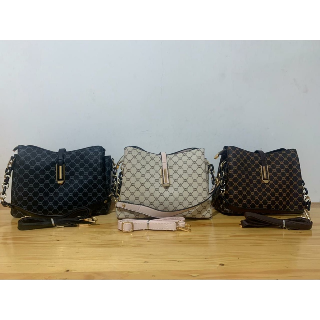 BJ63019 - BEIGE/BLACK/COFFEE - TAS SLEMPANG WANITA FASHION KOREA CHINA IMPORT MODIS ELEGAN TERMURAH TERLARIS TERBARU BAGSTORE JAKARTA TAS BATAM ZC3019