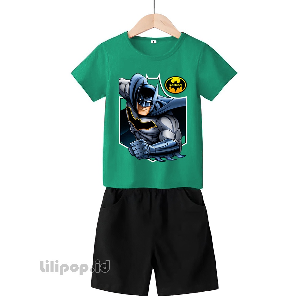 Baju Anak Stelan Kaos 3/4 bat man Cowok Cewek  Usia 2 - 7 Tahun Celana Pendek Harian