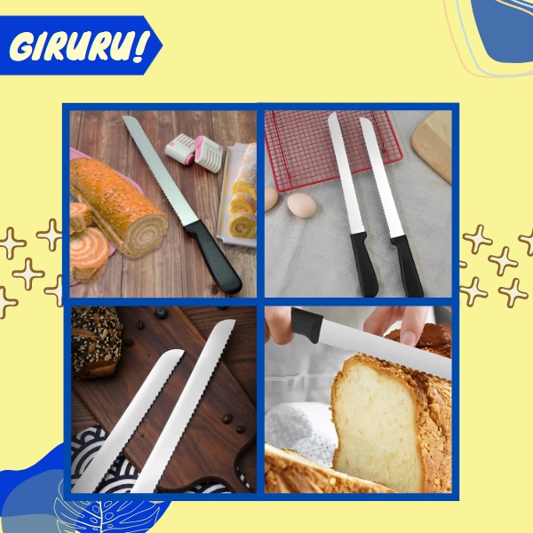 Pisau roti stainless pisau gerigi panjang serrated Bread Cake Knife / Pisau Roti / Pisau Pemotong / Pisau Roti Kue Panjang Bahan Stainless Gerigi Halus Kasar Bread Knife Cake 8 10 12 INCH / Pisau Roti Pemotong Cake Sisi Tajam Potong Bolu Kue Tart Tar