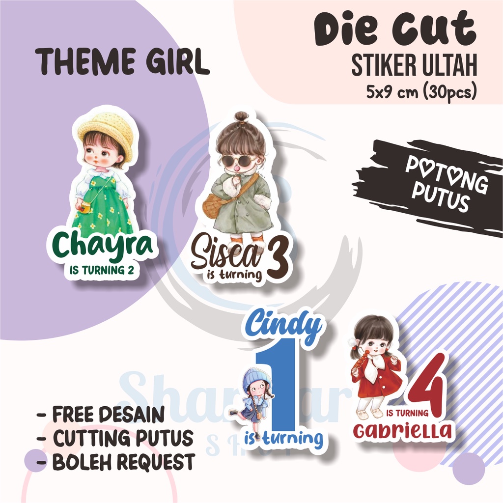 

( 30 PCS ) Stiker Ulang Tahun Anak THEME GIRL / Stiker Ulang Tahun DIE CUT / Stiker Ulang Tahun Custom / Stiker Ultah Waterproff