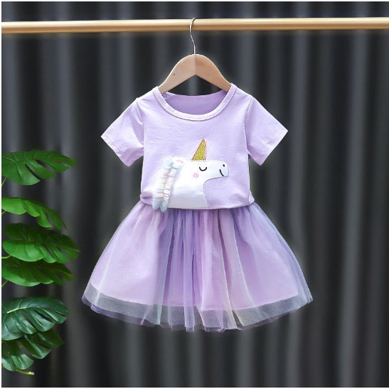 Setelan UNICORN TANDUK KUNING PINK UNGU ROK import setelan tutu anak impor baju anak cantik rok tutu