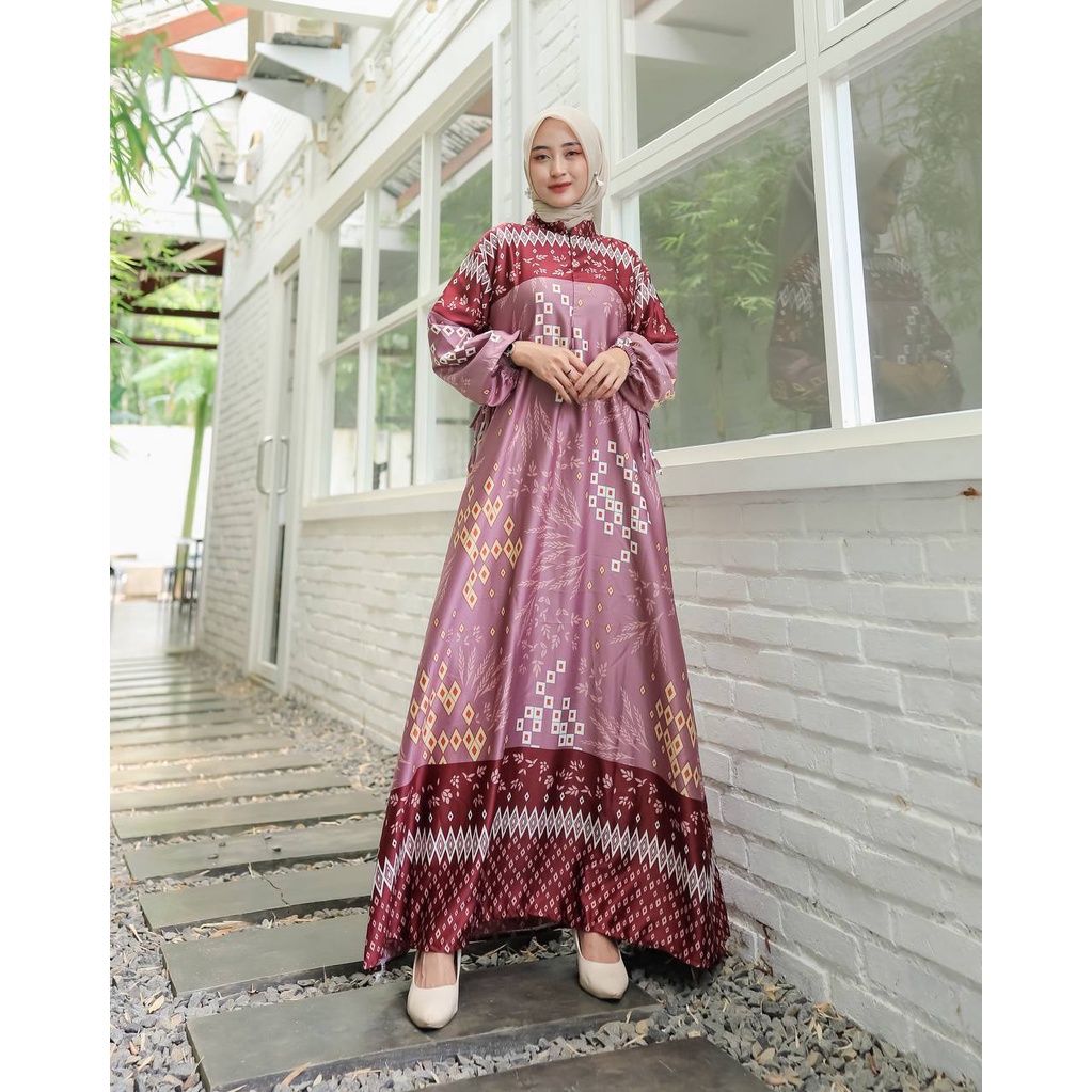 Nirina Gamis Terbaru Diora Silk Premium Import Dress Wanita Lengan Terompet Baju Muslim Kekinian LD 110 cm