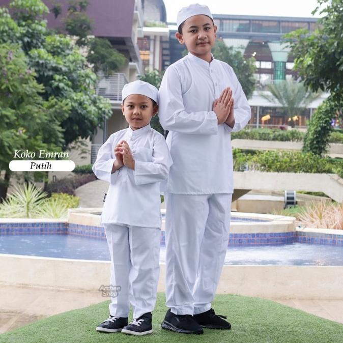 Baju Koko Putih Polos Anak-Remaja-Dewasa Lengan Panjang