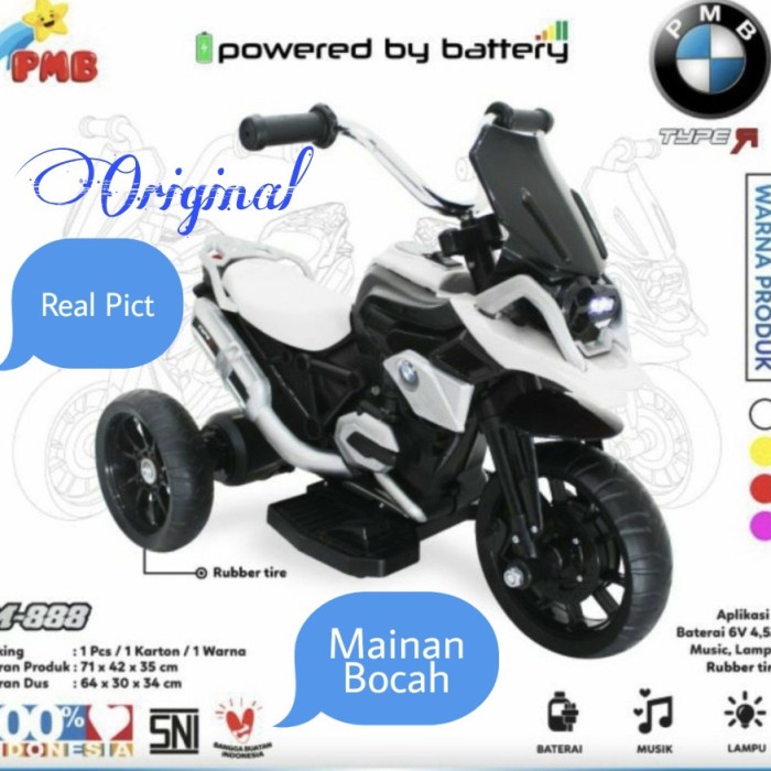 MOTOR AKI PMB M-888 MAINAN ANAK MOTORAN AKI PMB M 888 MOTOR AKI CAS TERLARIS