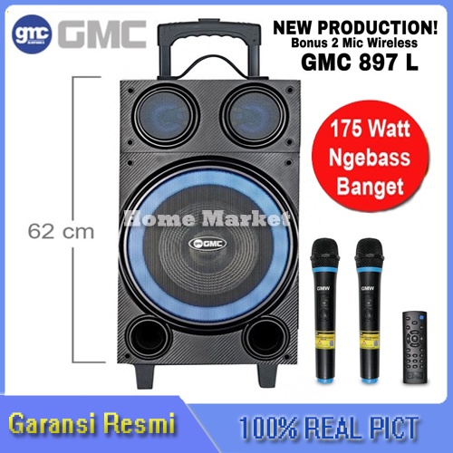Speaker Aktif Portable GMC 897L NEW 2 MIC Wereless Bluetooth Aux Radio Super Bass 175W