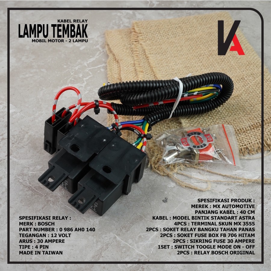 Kabel Relay Set Lampu Foglamp Lampu Tembak Mobil Motor Dengan Relay Bosch 12v / 2 Mode High Low Original