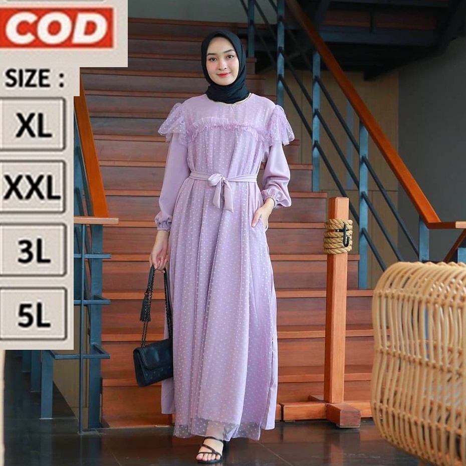 Gamis Lebaran Emak Ibu Jumbo Simpel Warna Lave Ungu Muda Lavender Mewah Elegan 2XL 3XL 4Xl XXL XXXL 