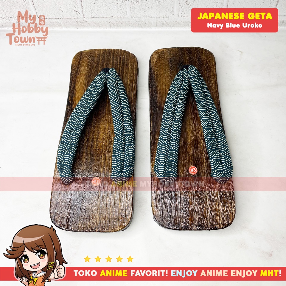 Geta Sandal Kayu Bakiak Jepang : Navy Blue Uroko