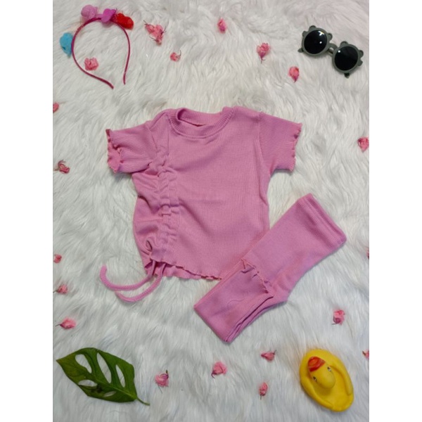 JUNIOR 6-7 TAHUN Set Kerut Ruffle Knit Tee XXL | Baju Setelan Anak Perempuan Kerut Bahan Rib Knit | Oneset Anak Perempuan