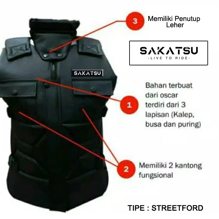 Jaket Rompi Motor Touring SAKATSU STREETFORD Tebal Anti Air Anti Angin