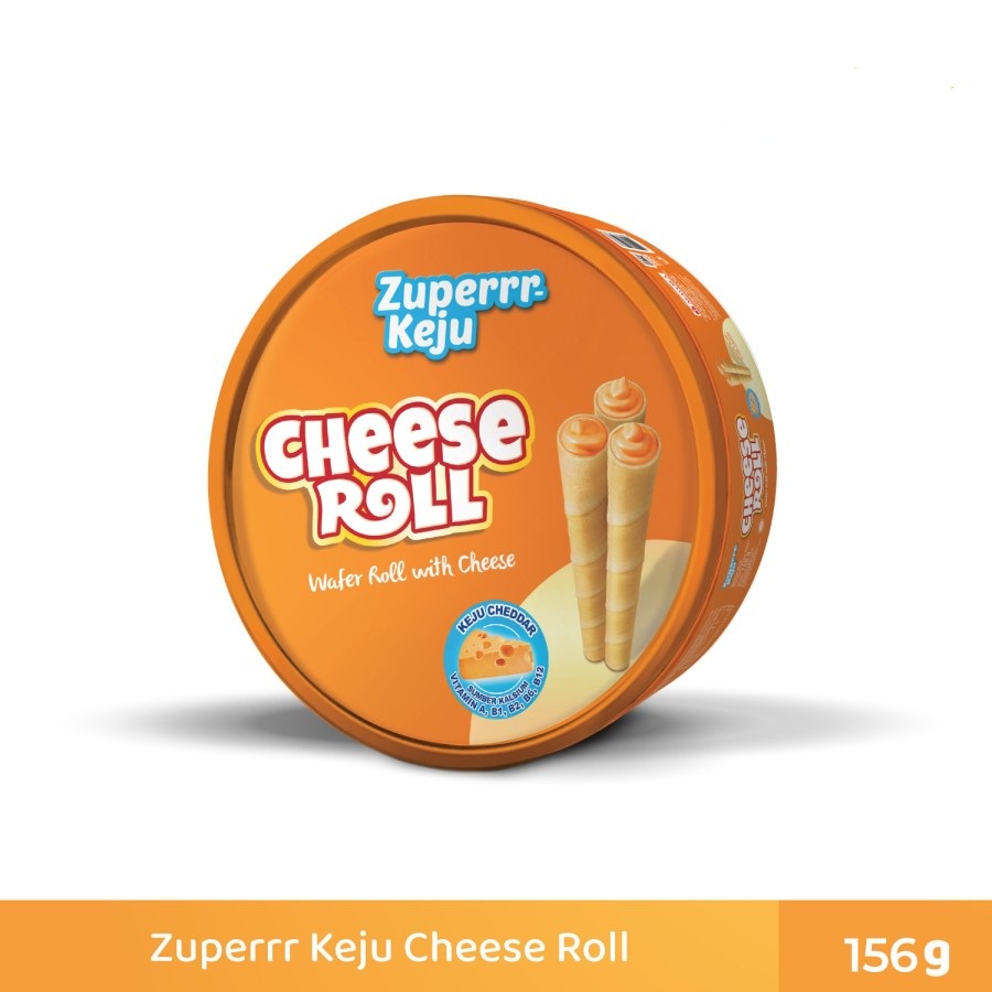 

WAFER ROLL ZUPERRR KEJU CHEDDAR CHEESE 156GR KALENG