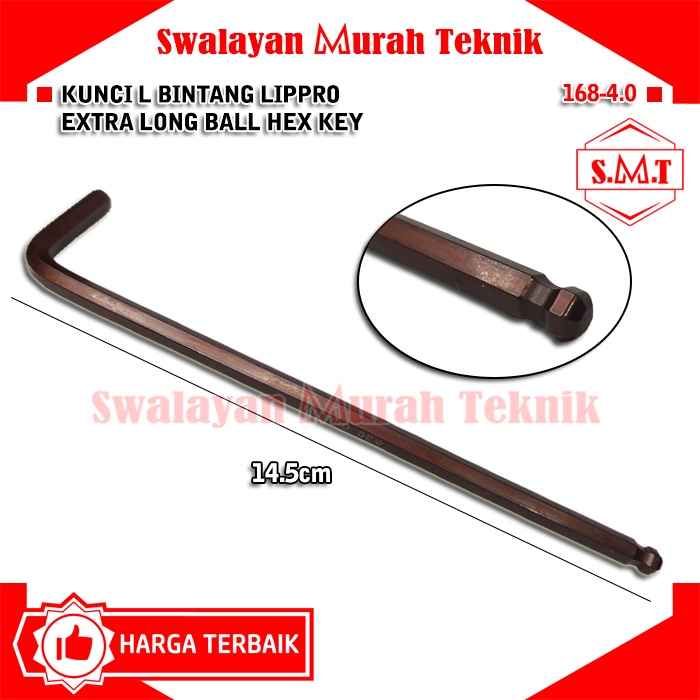 LIPPRO 168-4.0 Kunci L Panjang Ballpoint 4mm ExtraLong Ball Hex Ecer