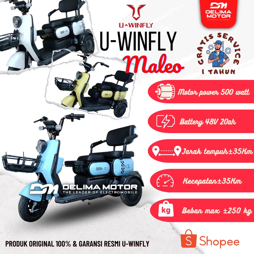SEPEDA LISTRIK UWINFLY MALEO / RODA 3 MALEO / R3 MALEO