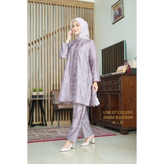 Stelan wanita terbaru katun armani silk bordir premium brand kamari