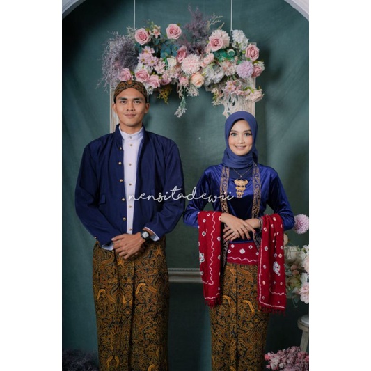 [Navy] Baju Prewed / Baju Couple Adat Jawa + Selendang Jumputan, N/SPD02C