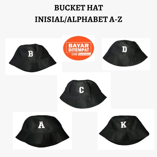 Bucket Hat Alphabet / Bucket Hat Bordir Huruf Laki Perempuan Remaja Dewasa Kualitas Distro Premium