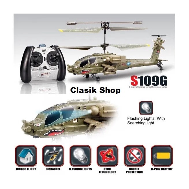 Terlaris Syma S109G Helikopter Rc 3.5 Beast Rtf Ah-64