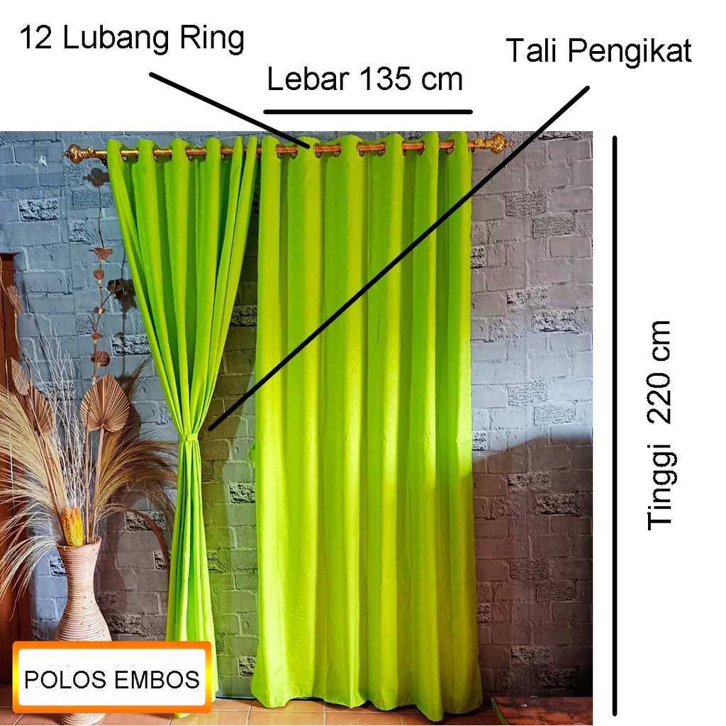 ✅COD Hordeng Gorden Pintu Jendela Smokring 12 Ring 135x220 Warna Polos Embos Hijau Hiasan Dekorasi Kamar Ruang Tamu Perlengkapan Rumah