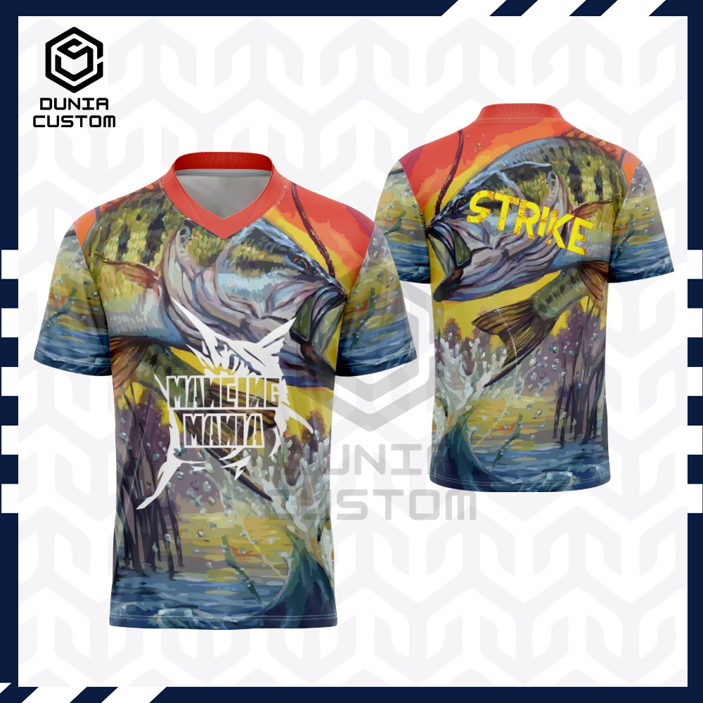 Kaos Baju Pria V-Neck Mancing Fullprint Keren