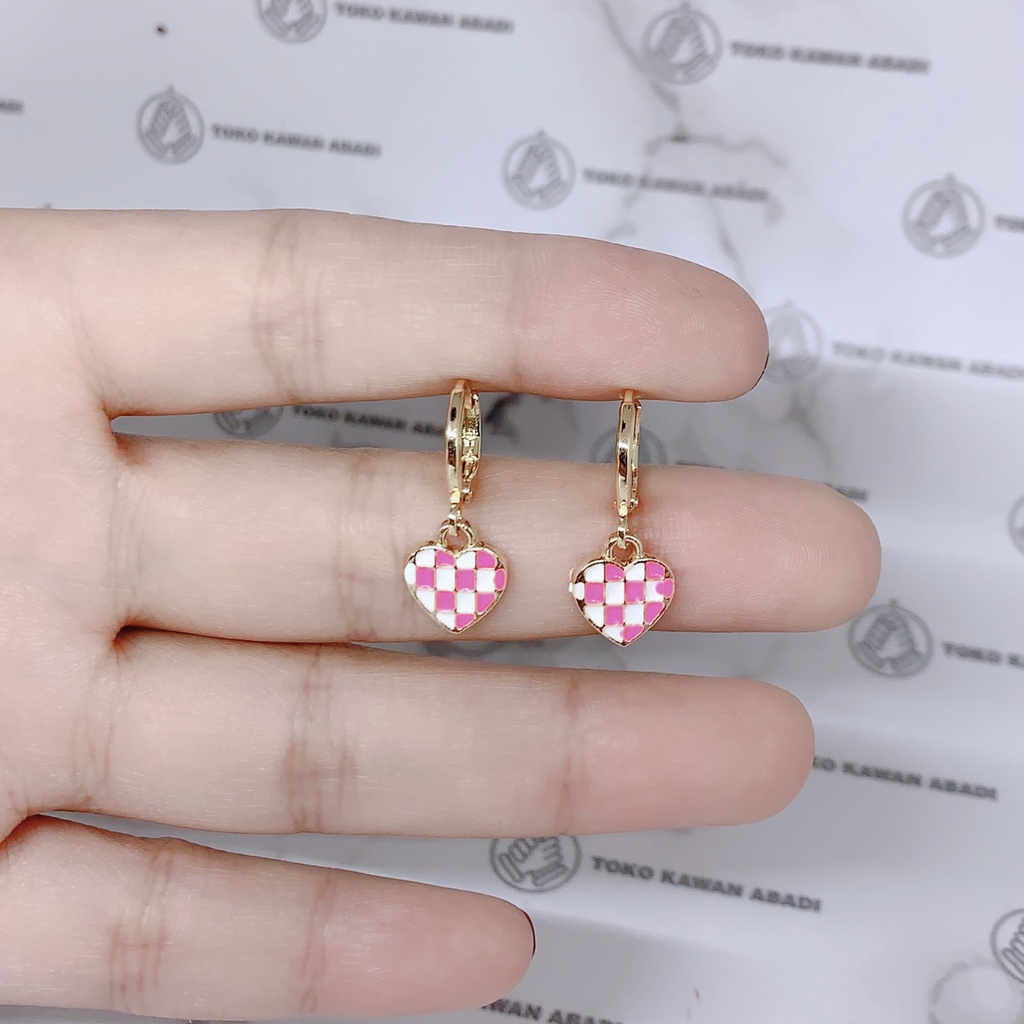 Anting Anak Motif Love Kotak Catur *22