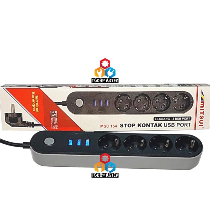 Stop Kontak + USB Colokan Set Kabel 4 Lubang AC 3 USB Mitsui MSC 154 USB Port Terminal Smart Power On Off Adapter