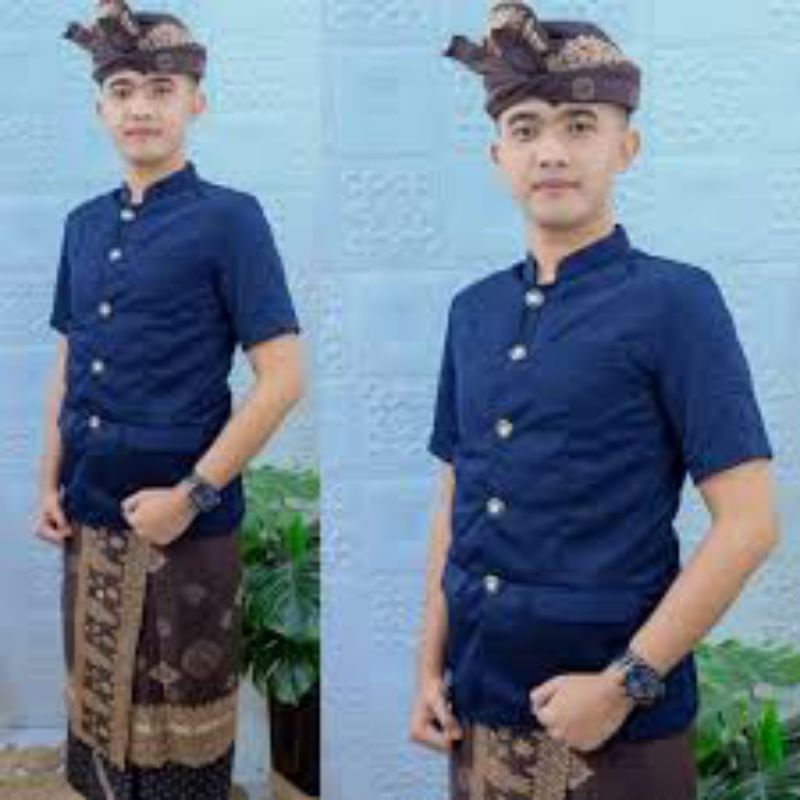 baju adat bali cowok biru kemeja bali