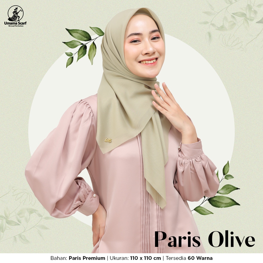 Umama Scarf - Kerudung Polos Jilbab Segi Empat Hijab Daily Paris Olive Laser Cut (2)